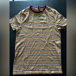 ASOS Striped Short Sleeve Tee in Tan with Navy & Burgundy